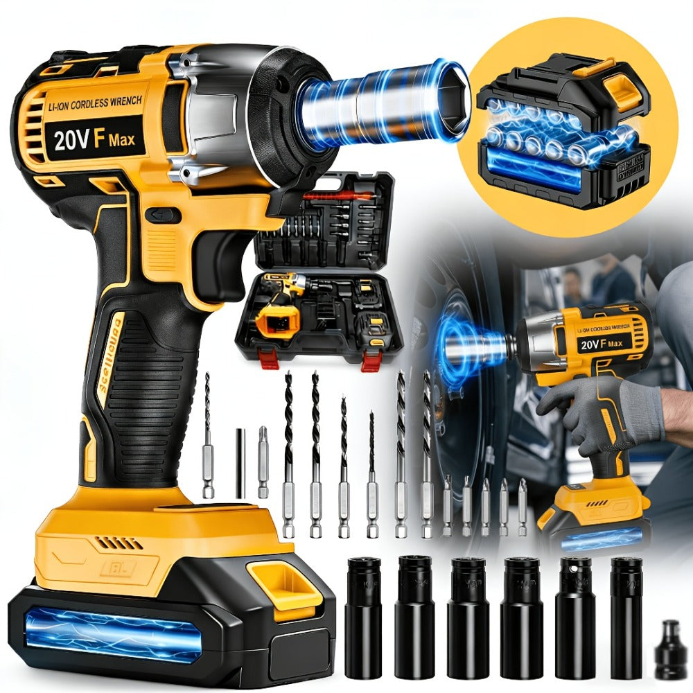 Cordless Impact Wrench 1/2 Inch Brushless – 450N.m 259Ft-lbs High Torque Impact Gun, 3300RPM Variable Speed, 12 Sockets, Fast Charger & Dual Battery Options for Auto Repair & Home  - product image