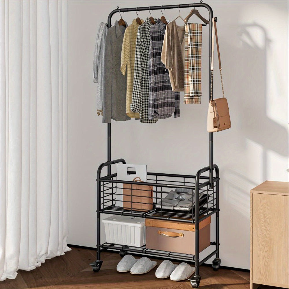 Rolling Laundry Basket with Wheels and Hanging Rack, Laundry Sorter Cart with Shelf and Locking Casters, Heavy Duty Steel Frame, Multifunctional Clothes Hamper for Laundry Room Bed - product image 16