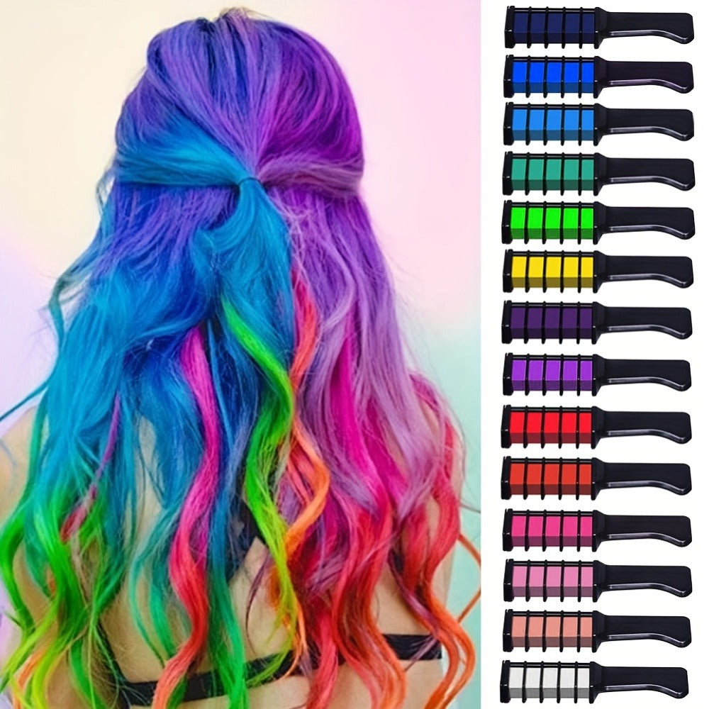 Temporary Hair Chalk Comb Set 14 Colors — Washable Hair Color Sticks with Plant-Based Squalane & Glycerin, Vibrant Streaks for Parties, Halloween, Festivals & Cosplay, Safe for All - product image