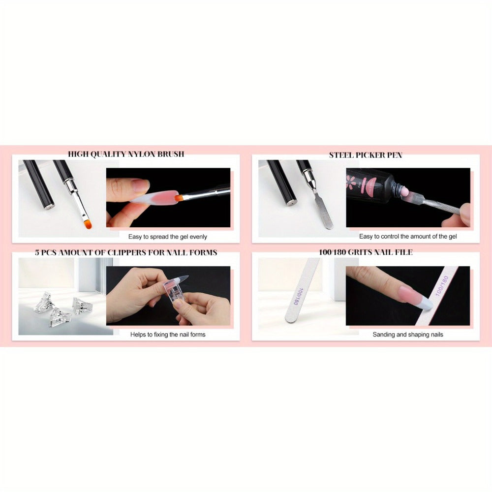 Poly Gel Nail Extension Form Kit - 192pcs Dual Forms, 96pcs Reusable Pads, 8 Shapes Acrylic Mold, Brush Pen, Files & Clips, Complete French Nail Extension Beginner Set for Home Sal - product image 12