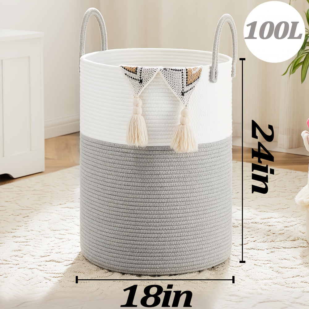 Collapsible Laundry Basket, Woven Rope Laundry Hamper, 12.15gal/15.85gal/21.13gal/26.42gal Laundry Bag for Decor Storage of Dirty Clothes, and Blankets in - product image 19