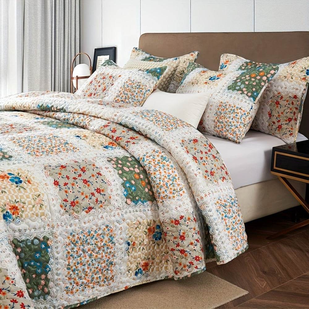 Quilt Set 2 3 Piece Lightweight Floral Patchwork Coverlet Bedding Set with Pillow Shams, Boho Quilted Bedspread for Twin Full Queen King, All Season Soft Cozy Bed Cover Green Blue  - product image 2