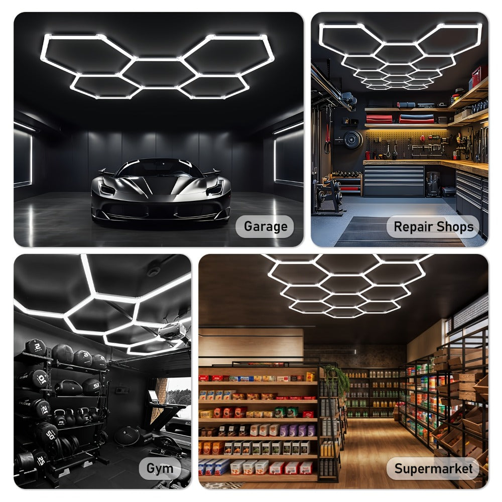 LED Hexagonal Garage Light 6500K – Super Bright Daylight White Shop Light 42W–620W for Auto Detailing, Warehouse, Workshop, Basement & Gym (1 to 32 Grids, Hex Frame Available) - product image 14