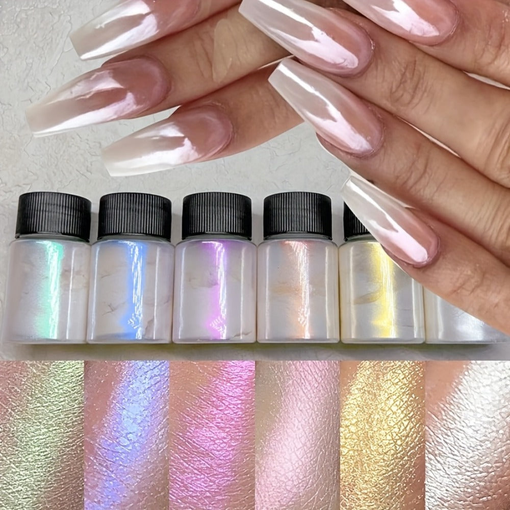 Aurora Nail Powder 12 Colors Chrome Pearl Glitter Neon Dust Holographic Iridescent Pigment Set for Chrome Nail Art Dipping Powder Decoration Nail Charms Gel Acrylic - product image 6
