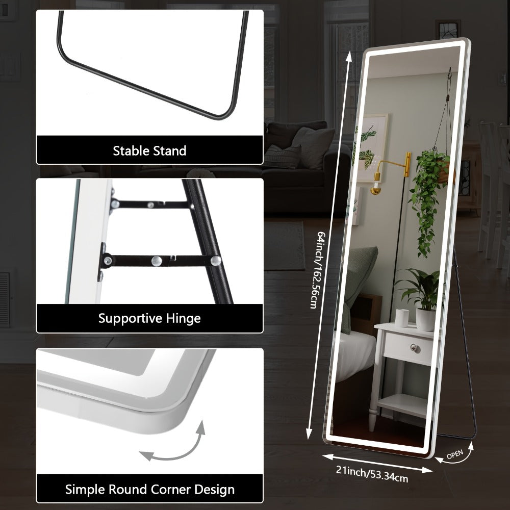 Full Length Mirror with LED Lights & Touch Sensor – 64"x21" Dimmable Smart Floor Mirror, Wall Mount or Freestanding, Slim Modern Frame for Bedroom, Vanity & Dressing Room - product image 5
