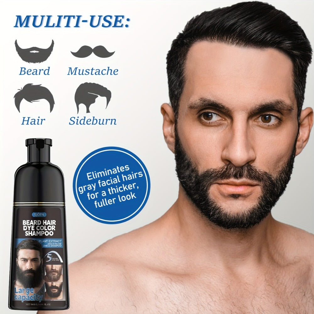 Men's Black Beard Dye 3-in-1 Hair & Beard Color Kit - Fast Blackening in 10-15 Minutes, Nourishing Skin-Safe Formula, Natural Look, Gray Coverage, Extra Large 500ml / 16.91oz - product image 4