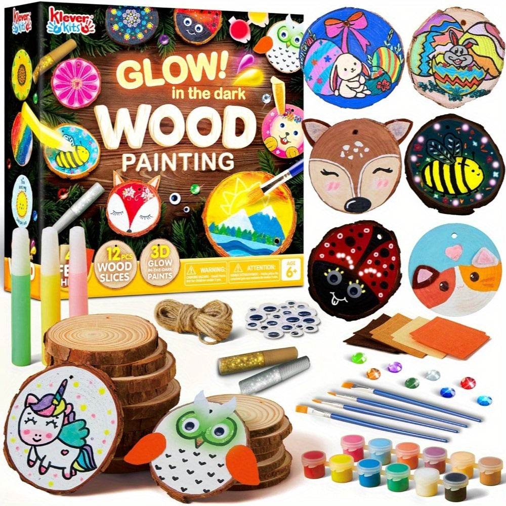 Kids Painting Kit Glow in the Dark – Birthday Christmas Easter Gift Boys Girls – Wood Slice Arts & Crafts Set Ages 6+ with 16 Wood Slices, Felt, Acrylic - product image 13