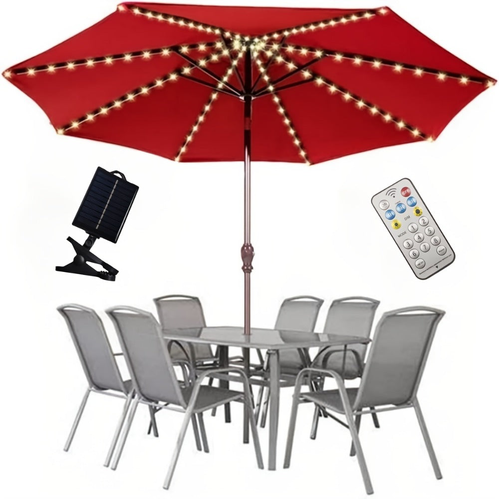 Solar Patio Umbrella Light 104 LED – 8 Modes Remote Control Outdoor Market Umbrella Lamp | Solar Powered Warm White Light for Backyard, Deck, Poolside, Beach, Garden & Camping | Ba - product image