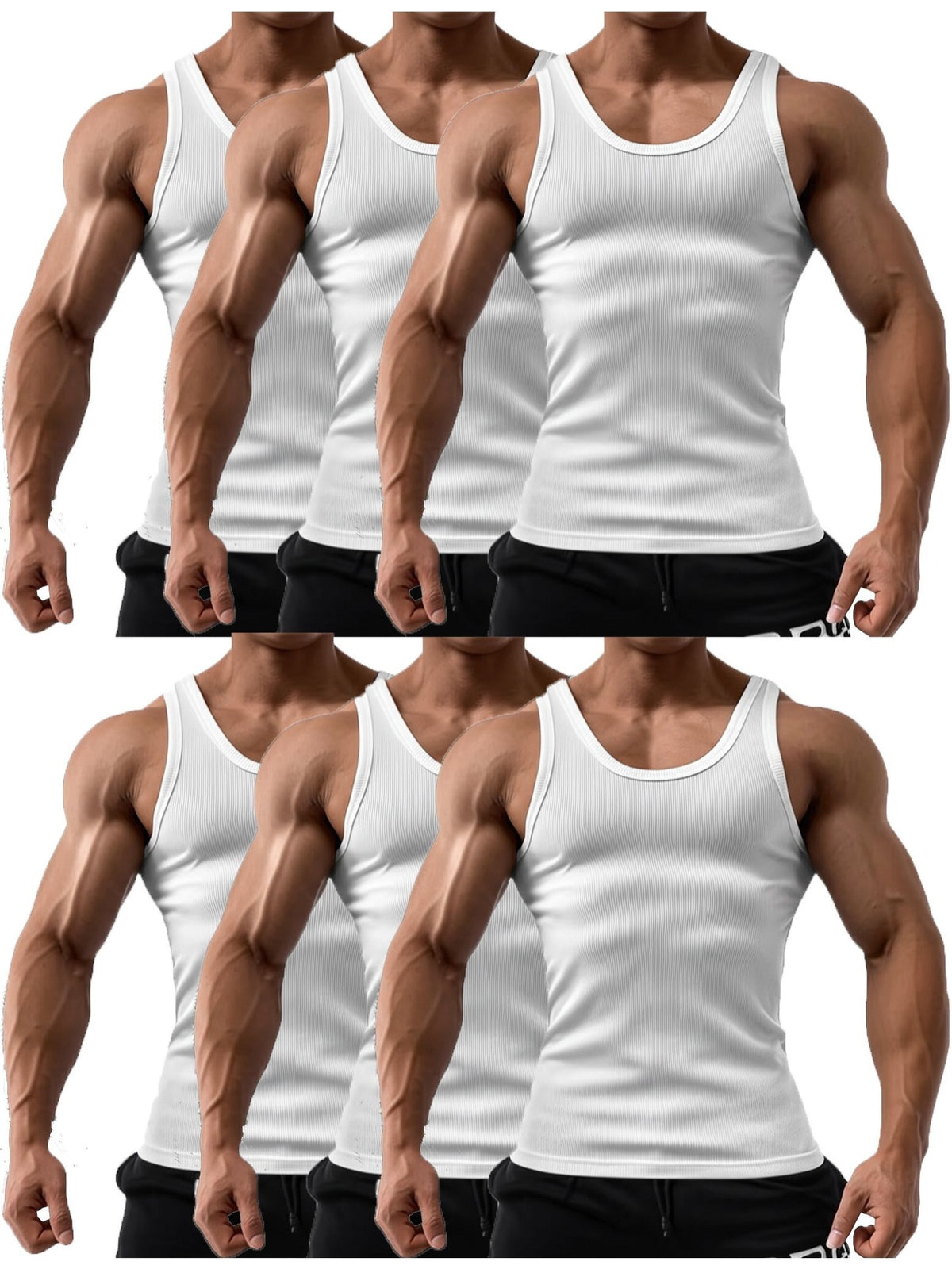 6 Pcs Men's Solid Color 100% Cotton Tank Tops Crew Neck A Shirt Daily Wear Basic Underwear Regular Fit, Ribbed Texture Sleeveless Vest For Gym and Casual Wear - product image