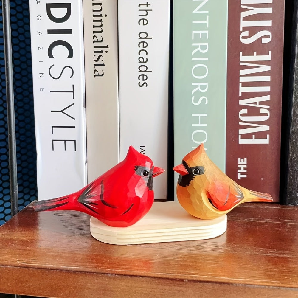 Cardinal Bird Statues Handmade Wood Carving 2pcs - Painted Decorative Bird Figurines for Home Decor Shelf Garden - Best Gift for Bird Lovers Birthday Christmas Family Friends - product image 14
