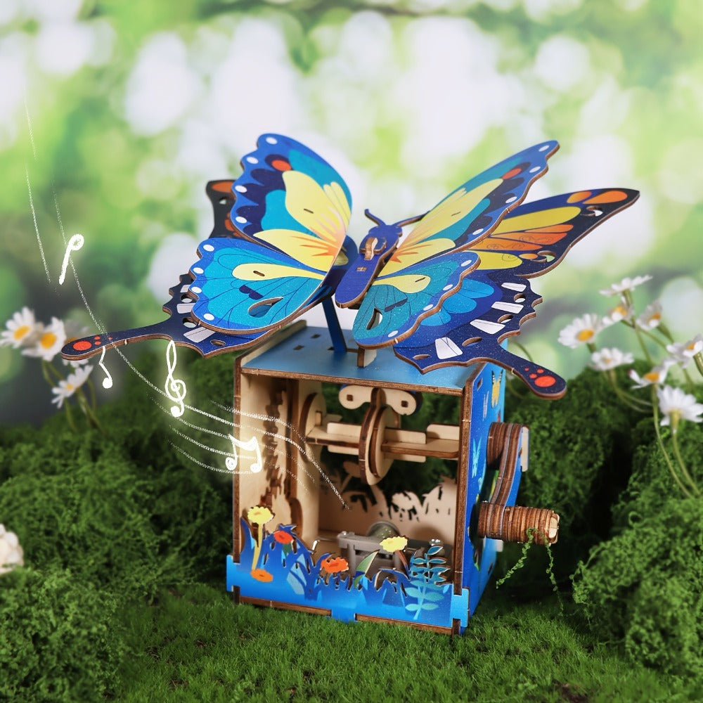 "You Are My Sunshine" Handmade Assembly Model Kit, Colour Butterfly & Music Box, Romantic Birthday Valentine's Day Christmas Gift for Women Girls – Wooden Butterfly Music Box Puzzle