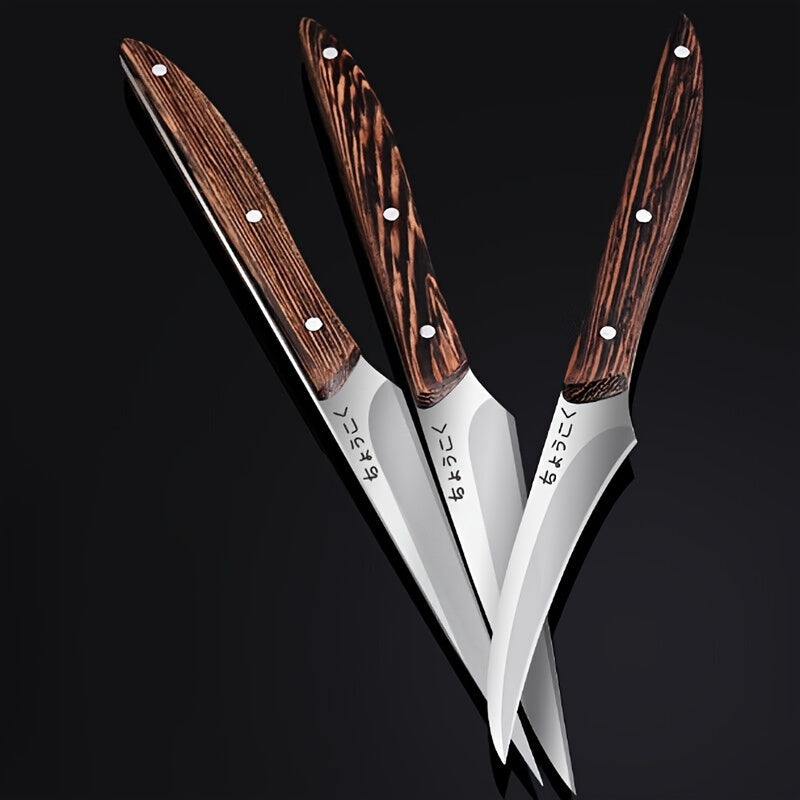3-Piece Carving Knife Set Fixed Blade Whittling Knives | Carry-along Multifunctional Peeling Knife with Anti-Slip Outdoor Log Handle | Kitchen Tools Camping Gear Gifts for Dad Men