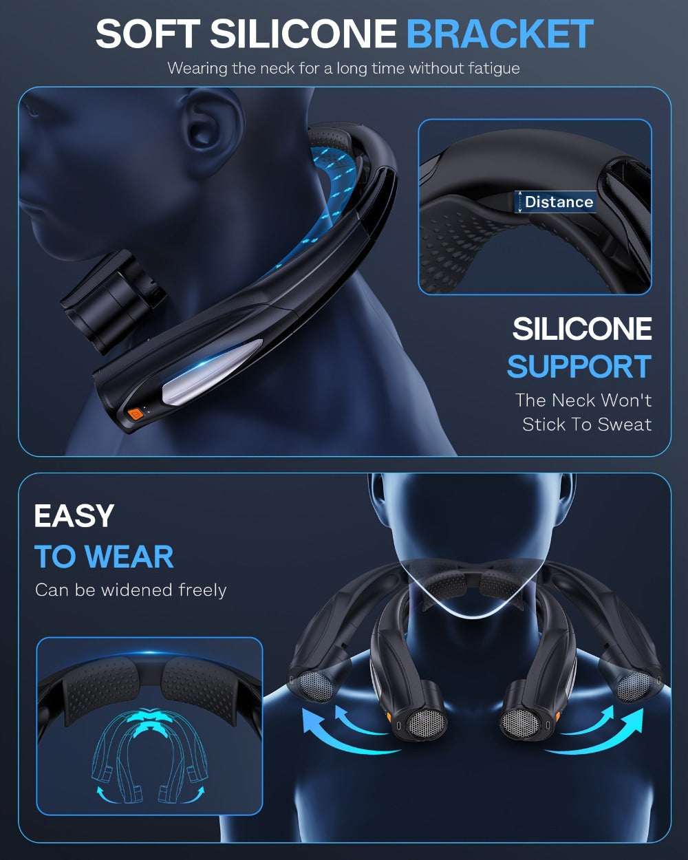 Neck Fan Wearable Bladeless Neckband Fan 3000mAh Dual Battery 6 to 20 Hours Battery Life Dual Wind Speeds Super Quiet Brushless Motor USB Charging Soft Silicone Strap for Work Trav - product image 13
