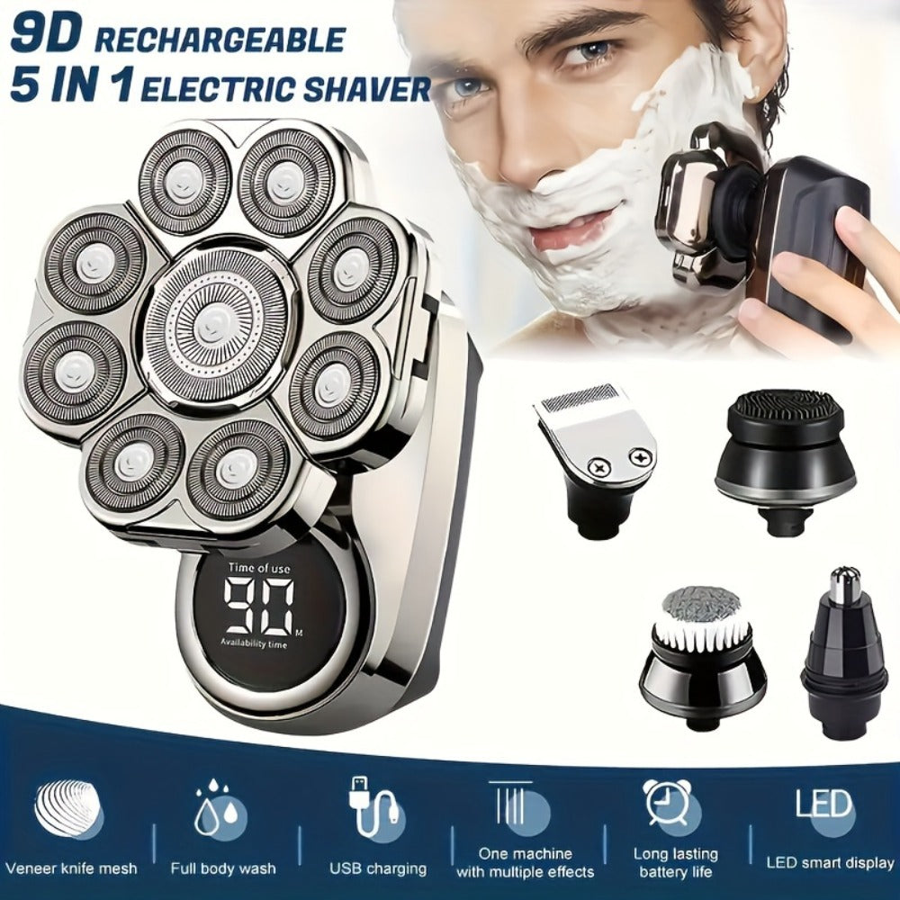 9D Electric Head Shaver for Bald Men – 5-in-1 Cordless Rechargeable Bald Head Razor & Grooming Kit for Home and Travel - product image 3