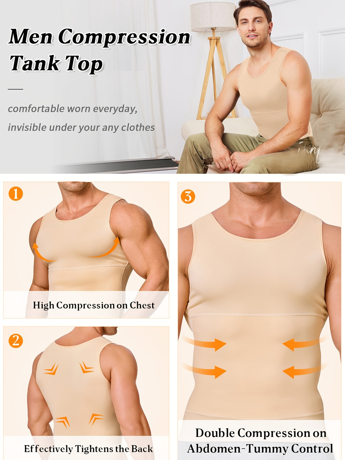 Men' Compression Shirt & Body Shaper Vest - High-Elastic Workout Tank Top with Abdominal Toning, Tight-Fit Shirt Suitable for Gym, Post-Surgery, Year-Round - product image 15