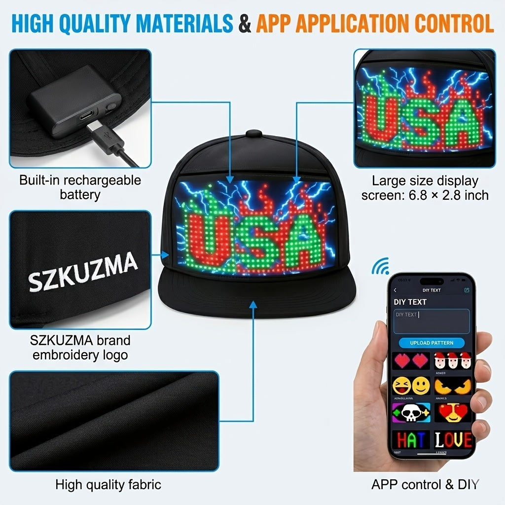 Programmable LED Hat with APP Control | Custom Text, Animation & Graffiti Display, USB Rechargeable, Adjustable Fit for Men & Women, Glowing Light-Up Cap for - product image 3