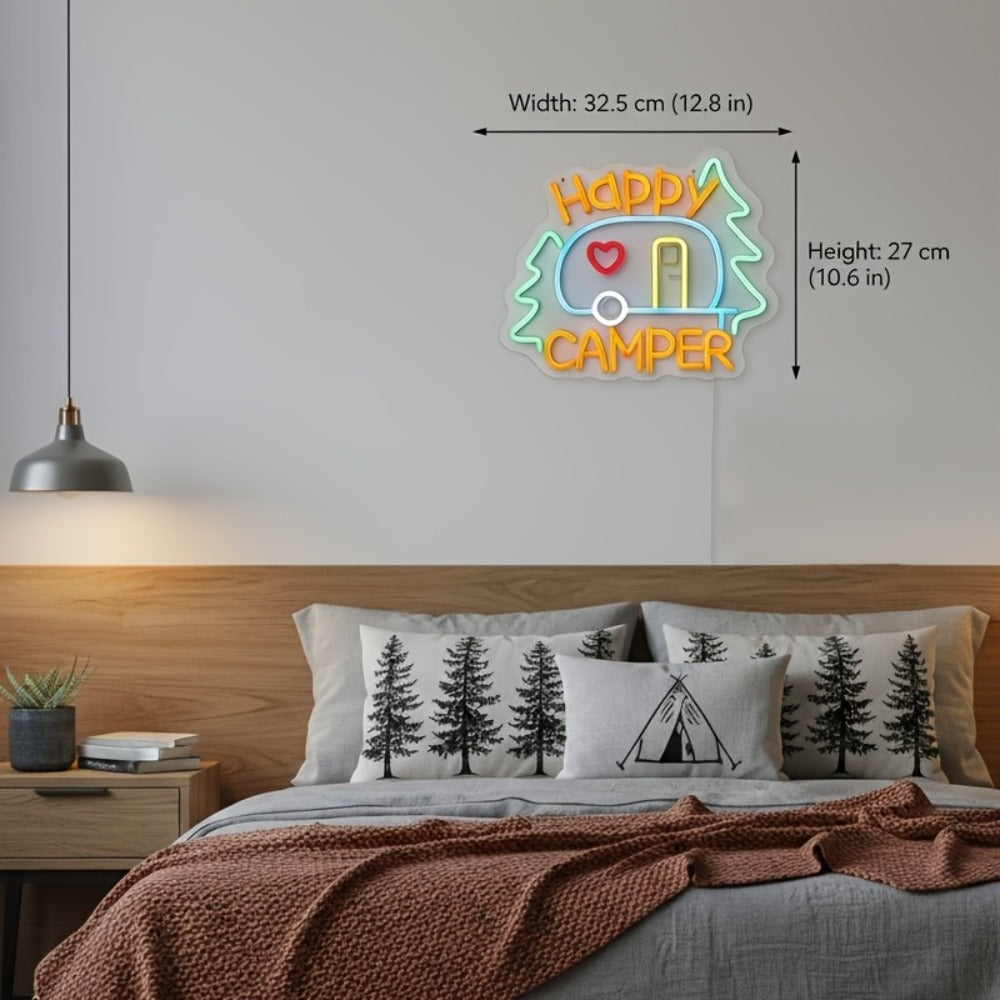 Happy Campers Neon Sign LED Wall Light | Illuminated RV Camper Decor Sign for Campsite Bedroom Man Cave Bar Party Polychrome Glowing Gift for Campers - product image 3