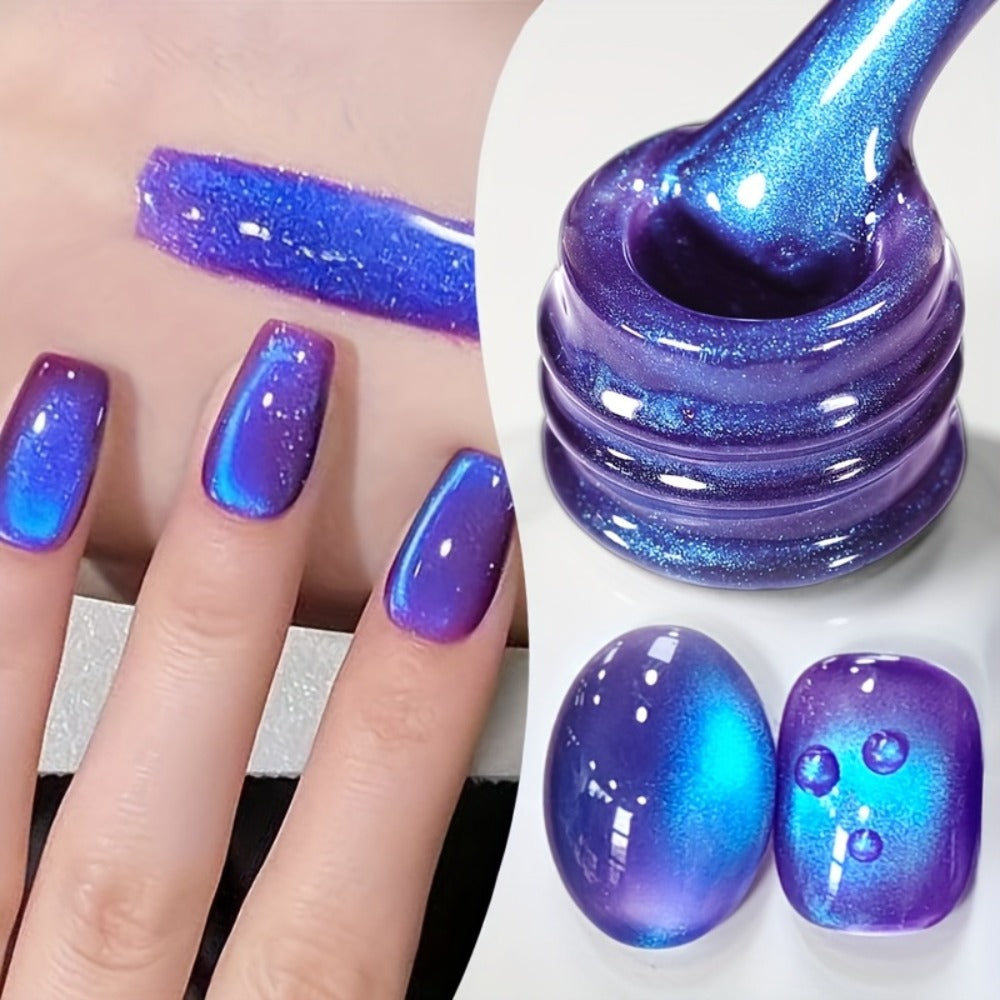 Cat Eye Magnetic Gel Nail Polish 10ml - Blueberry Glitter Purple Blue Glass Bead Sparkling Effect, UV LED Semi-Permanent Gel Varnish with Magnetic Stick, DIY Salon Nail Art - product image 8