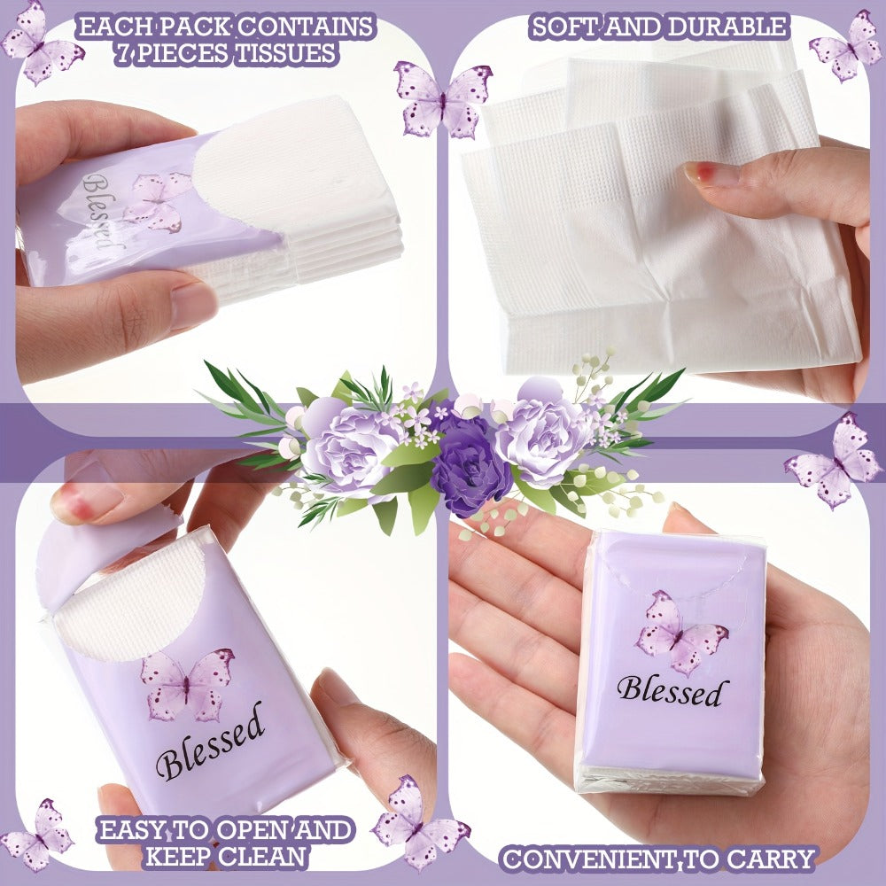 Christian Blessed Pocket Tissues 100 Pack 3-Ply Purple Butterfly Lavender Floral Design 7 Sheets Per Pack for Weddings Graduation Church Events Travel Gifts - product image 2