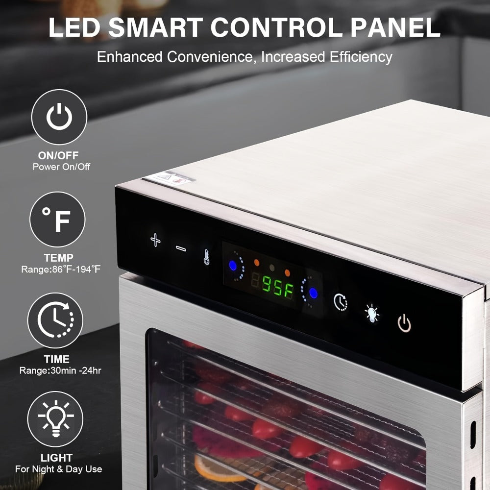 Food Dehydrator 12 Stainless Steel Trays 800W 24H Digital Timer 86-194°F Temperature Control 360° Hot Air Circulation for Jerky Fruit Herbs Vegetables with Recipe Book - product image 3