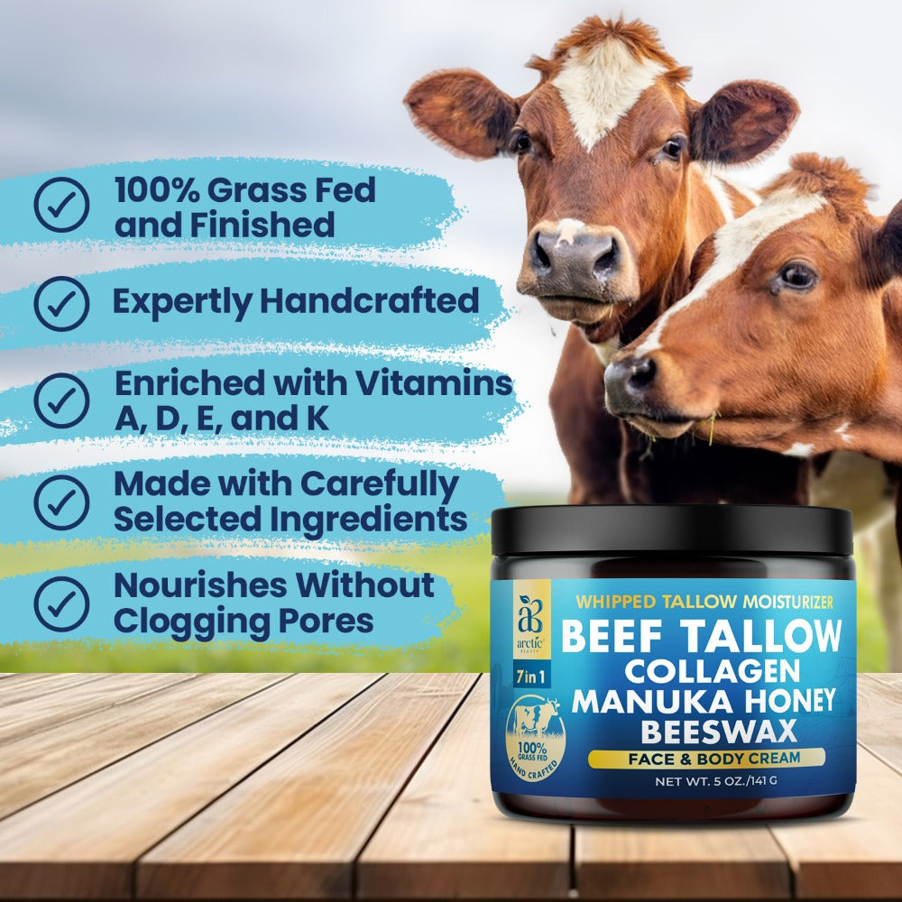 Whipped Beef Tallow Moisturizer - Organic Grass-Fed Face & Body Cream with Manuka Honey, Jojoba Oil, Collagen & Aloe Vera, All-in-One Natural Skincare for All Skin Types - product image 5
