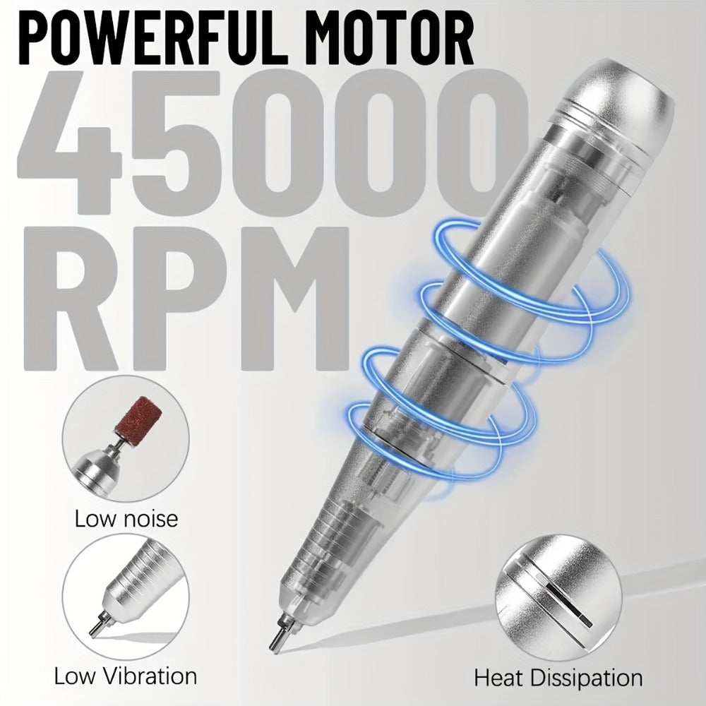 Low Noise Nail Drill Machine 45000RPM Rechargeable with LCD Display — Quiet Electric E-File for Gel Polish Acrylic Natural Nails, Professional Cordless Nail Sander for Home & Salon - product image 9