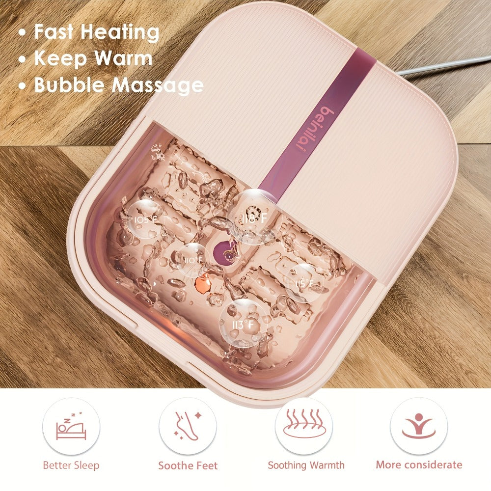 Collapsible Foot Bath Spa Massager with Heat Bubble Jets Massage Rollers LED Light Foldable Pedicure Foot Soak Tub Built-In Scrubber Home Use Gift for Women - product image 5