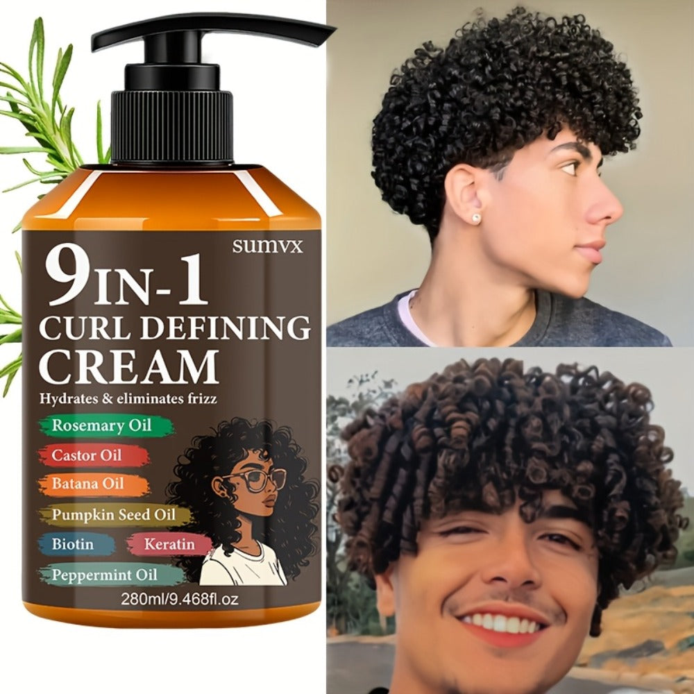 Curl Defining Cream 9-in-1 for Wavy Curly Hair 9.468 fl oz Frizz Control Moisturizing Long-Lasting Hold Non-Greasy Unisex Multi-Benefit Styling Cream Defined Bouncy Healthy-Looking - product image 2