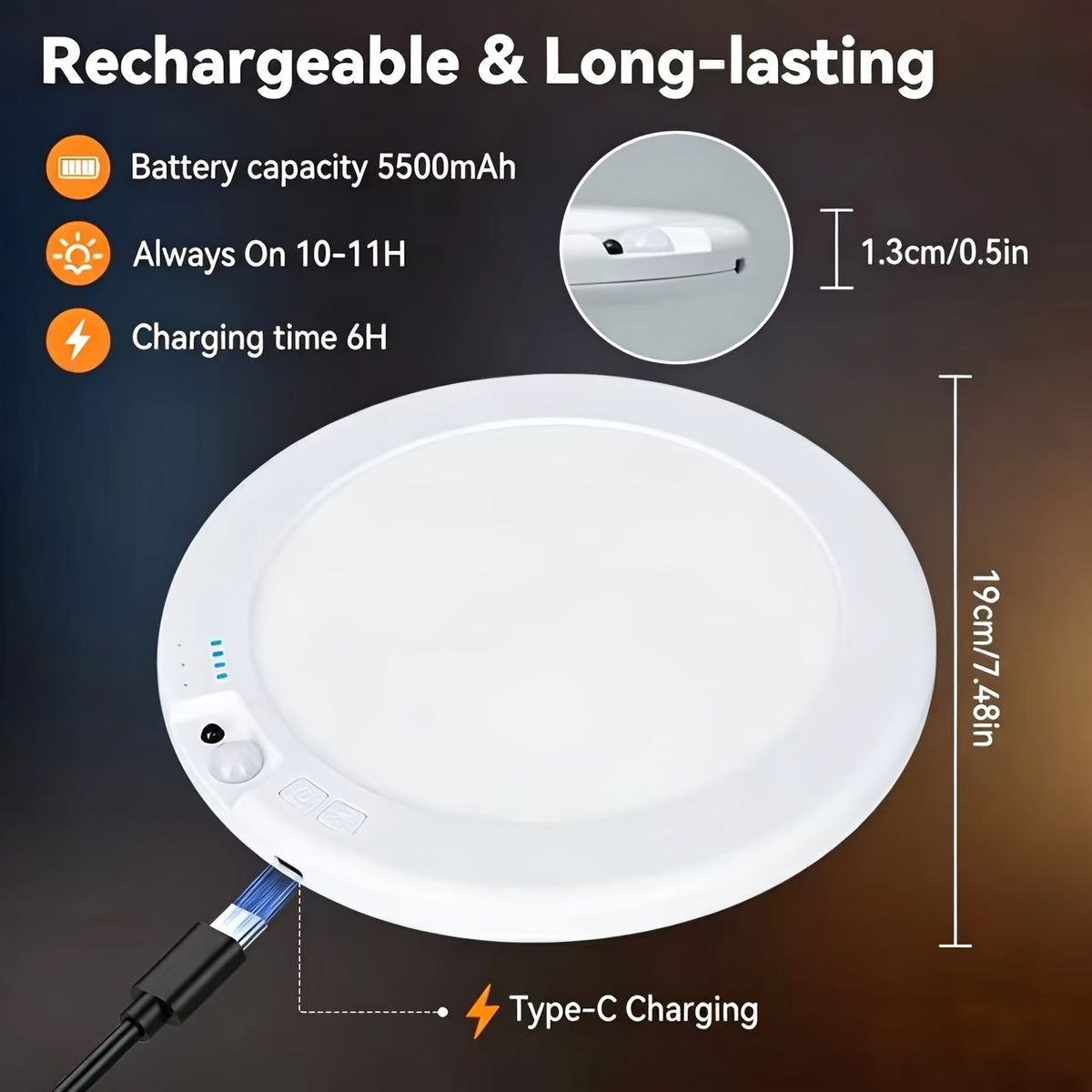 2pcs Rechargeable LED Induction Ceiling Light, 3-speed Lighting Mode, Motion Sensor With Remote Control, Magnetic Design, Easy Installation, 5500mAh Large - product image 2