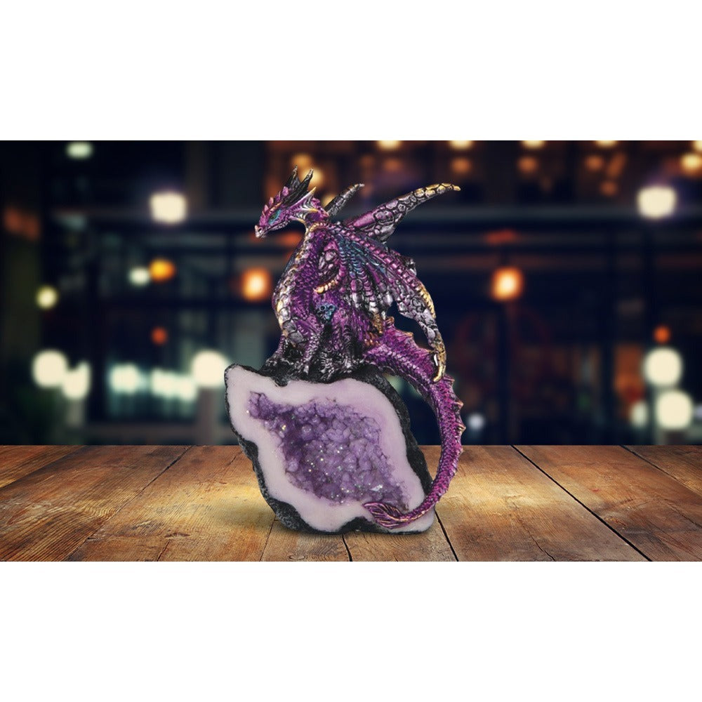Dragon Figurine Purple Dragon Guarding Crystal Cave Statue 5.5 Inch Polyresin Sculpture Collectible Home Decor for Bookshelf Office Living Room Unique Gift for Birthdays Housewarmi - product image 2