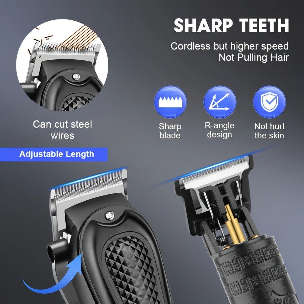 Men's Grooming Kit Hair Clipper Set USB Rechargeable LCD Display - Professional Clipper Razor T-Blade Trimmer 8 Guide Combs & Apron Complete Home Barber Kit Gold Black Gift for Men - product image 11