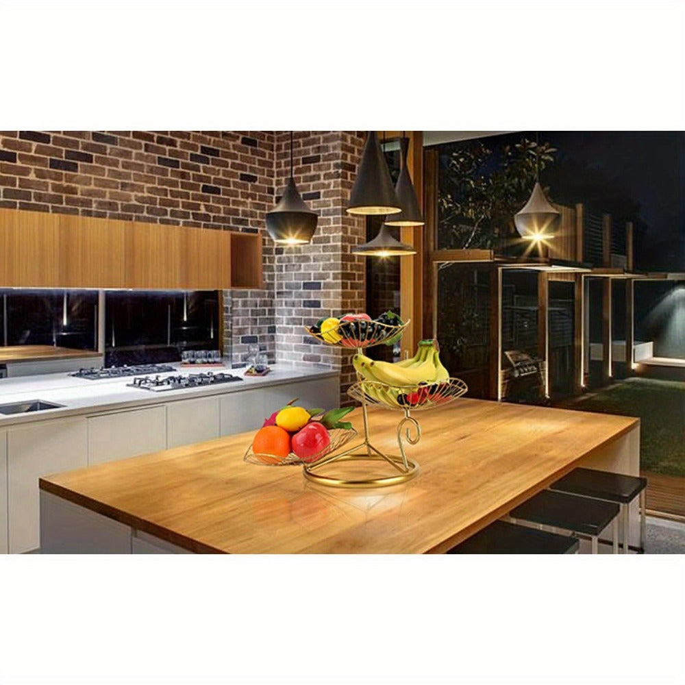 Fruit Basket Stand 3-Tier Decorative Iron Metal Wire Fruit Bowl with Lotus Leaf Design, Countertop Holder for Fruits Vegetables Bread Snacks, Modern Home Kitchen Table Centerpiece  - product image 12