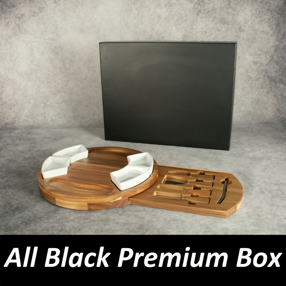 Acacia Wood Charcuterie Board Set Circular Cheese Board with Drawer Knife Set & Ceramic Bowls | Premium Serving Platter Gift Set for Housewarming Bridal Shower Wedding Birthday Wom - product image 7