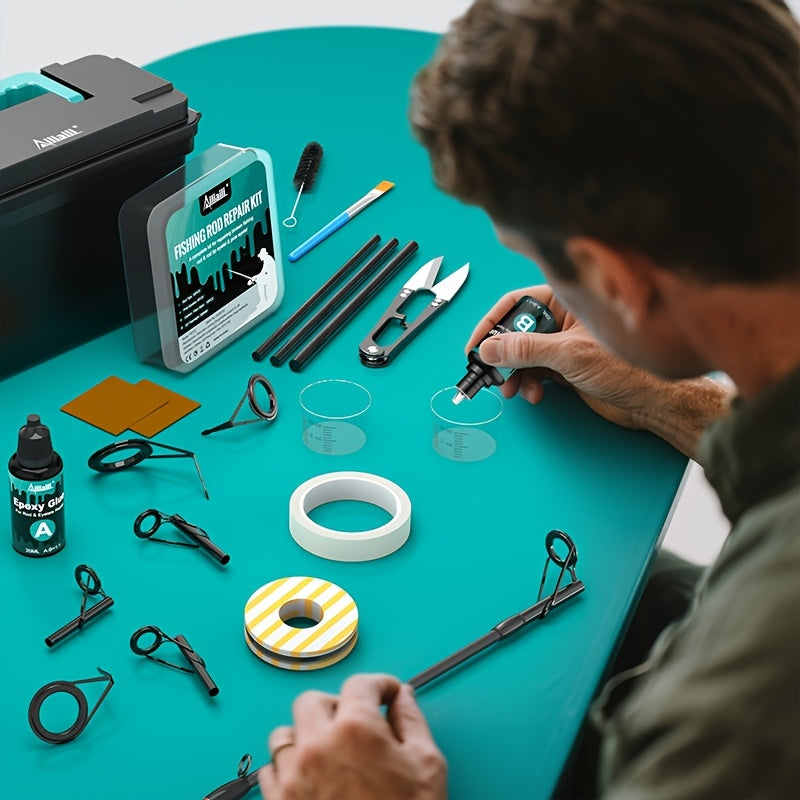 Fishing Rod Repair Kit with Top Rings Guides AB Epoxy Glue Winding Line Textured Paper Complete Rod Break Fix Set Iron Rod Guides Replacement Supplies FRT-02 - product image 2