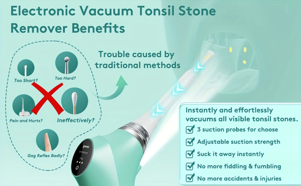Tonsil Stone Remover Electric Vacuum Kit with LED Light – 3 Suction Modes 5X Magnifying Mirror Oral Irrigator Safe Gentle Tonsillolith Removal Tool for Adults at Home Use Rechargea - product image 16
