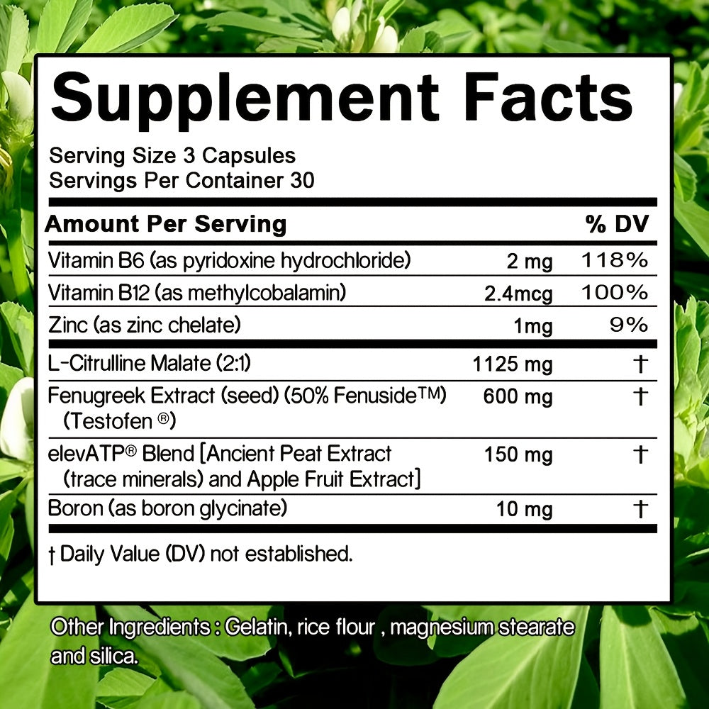 3-Bottle Pack - Total-T, Supporting Men's Health with Fenugreek and L-Citrine Malate (2:1), Daily Supplement