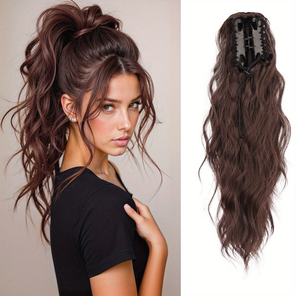 Water Wave Ponytail Extension 16 Inch Claw Clip – Heat Resistant Synthetic Voluminous Curly Hairpiece for Women | Daily Wear Party Wedding | Black Burgundy Brown Golden Multicolor - product image 9