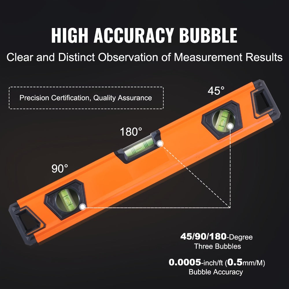 Torpedo Level Set 6-Piece Magnetic Aluminum Alloy | 10 16 24 32 48 78 Inch Spirit Level with 45 90 180 Degree Bubble Vials | Shock-Resistant Viewing Window Storage Bag Plumbing Woo - product image 5