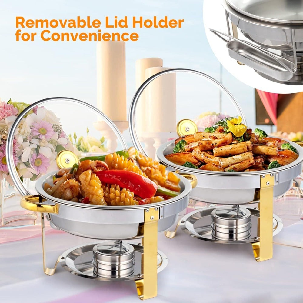 Stainless Steel Chafing Dish Set Buffet Warmer with Food Trays Water Trays Fuel Holders Mirror Finish Gold Handles Commercial Catering Buffet Server - product image