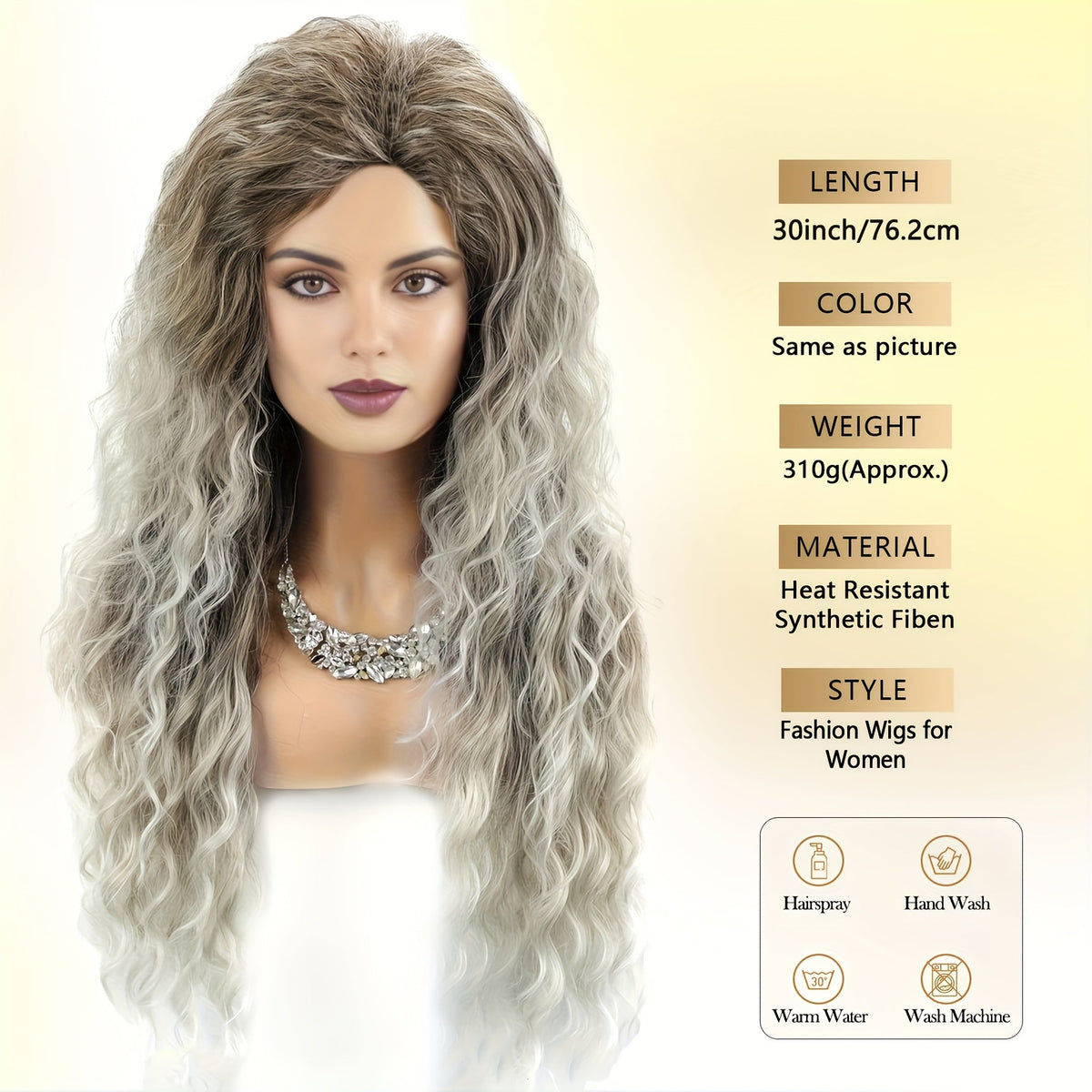 Ombre Dark Root Curly Wig Long Wavy 30 Inch Synthetic Middle Part Ash Blonde Brown Gradient Orange Voluminous Party Halloween Daily Wear Women - product image 3