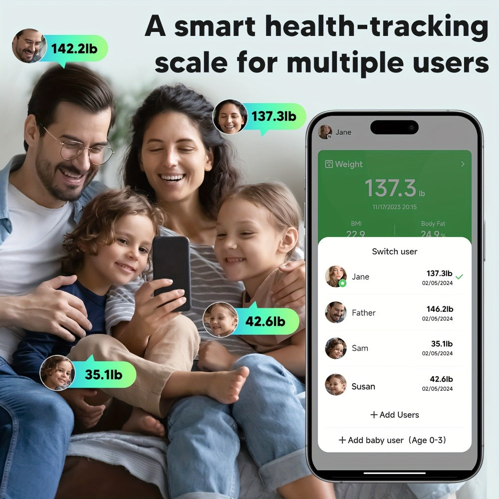 Smart Body Scale 14-in-1 – Body Fat Scale with BMI, Muscle Mass & 14 Health Metrics, Wireless Bluetooth App Sync, Auto Recognition, 500 lb Capacity, HD LED Display for Home & Gym U - product image 10