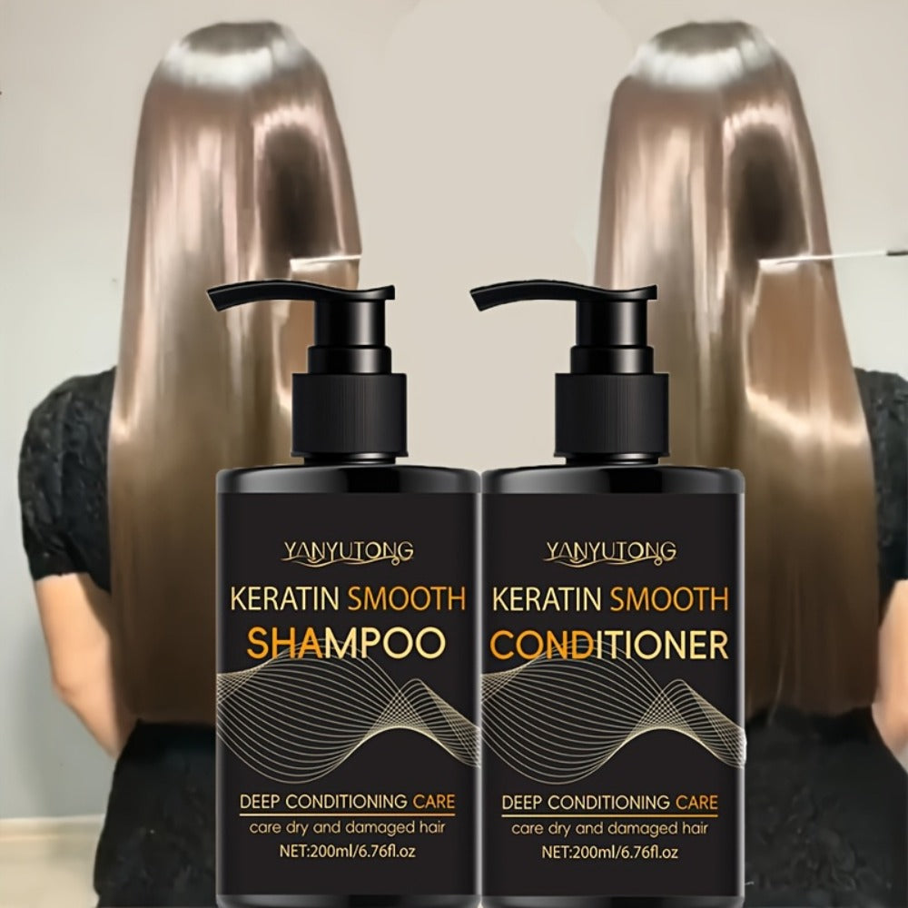 Professional Keratin Smoothing Shampoo and Conditioner Set 6.76oz Each – Repairs Color-Treated & Heat-Damaged Hair, Prevents Breakage Split Ends & Frizz, Deep Moisturizing for All  - product image