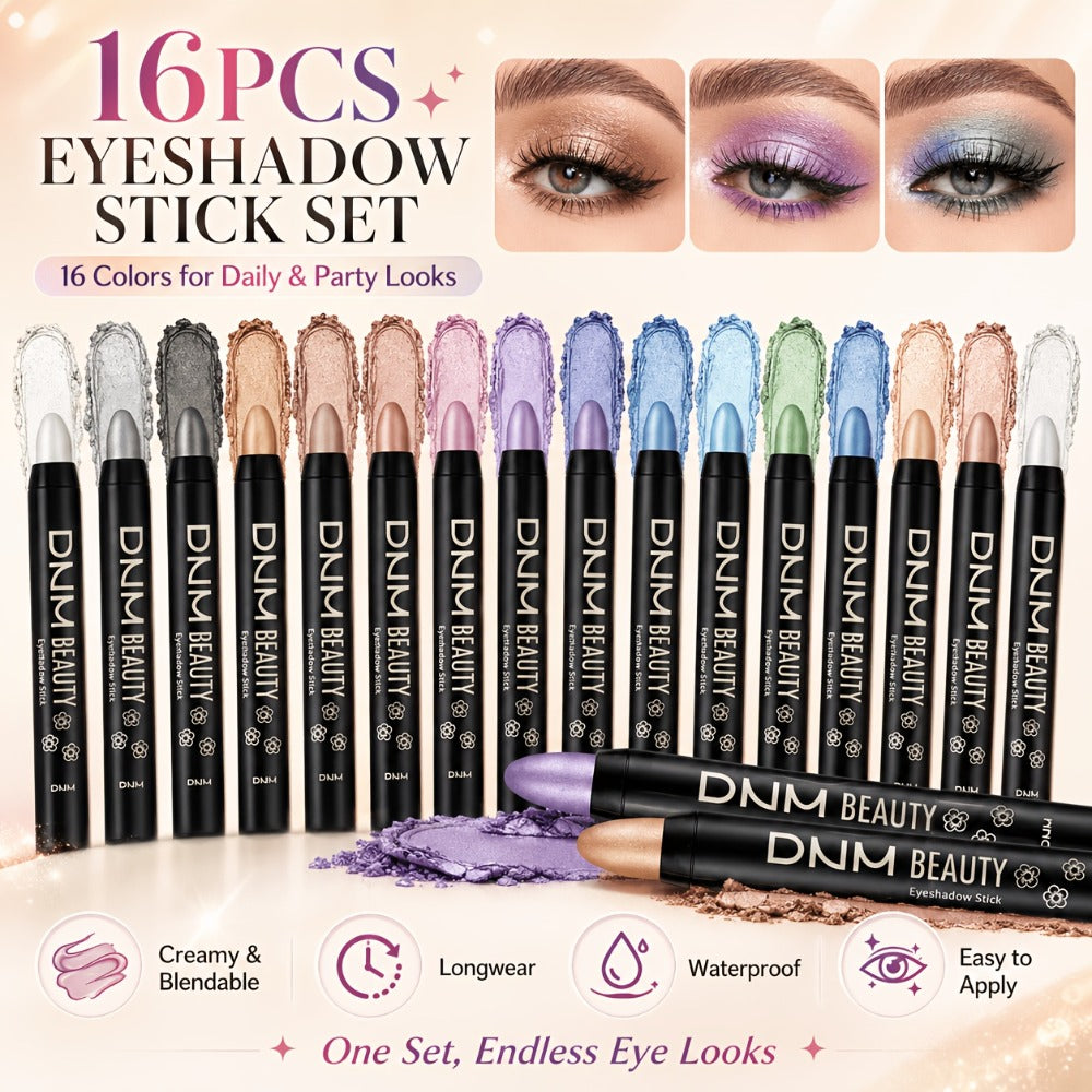 Highly Pigmented Eyeshadow Stick Set 16 Colors Waterproof Matte & Shimmer Eye Makeup Pencil Kit — Blendable Crease-Proof Long-Lasting Eye Crayon for Women Beginners Daily & Glam Lo - product image