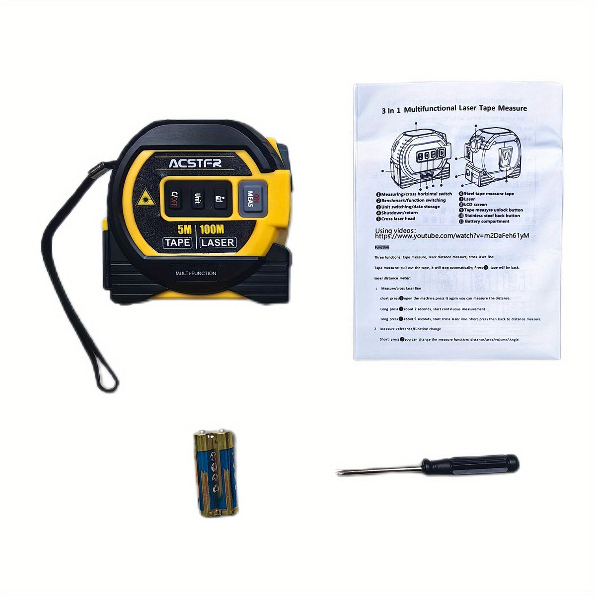 3-in-1 Laser Tape Measure Digital Laser Rangefinder Steel Tape Measure Cross Laser Level High Precision Color Screen Voice Broadcast for Construction Home DIY Measurement - product image 13