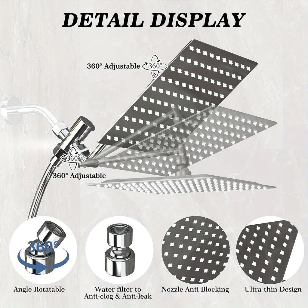 Shower Head, High Pressure Rainfall/Handheld Shower Combo With Extension Arm, 9 Settings, Anti-leak Shower Head With Holder, Height/Angle Adjustable, Chrome - product image 4