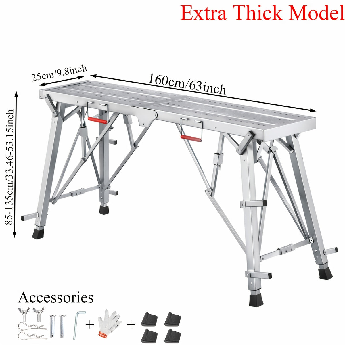 Portable Foldable Workbench with Adjustable Height & Wide Base - Scaffolding Work Platform, Heavy-Duty Foldable, Railing Suitable for Home Renovation, RV - product image 5