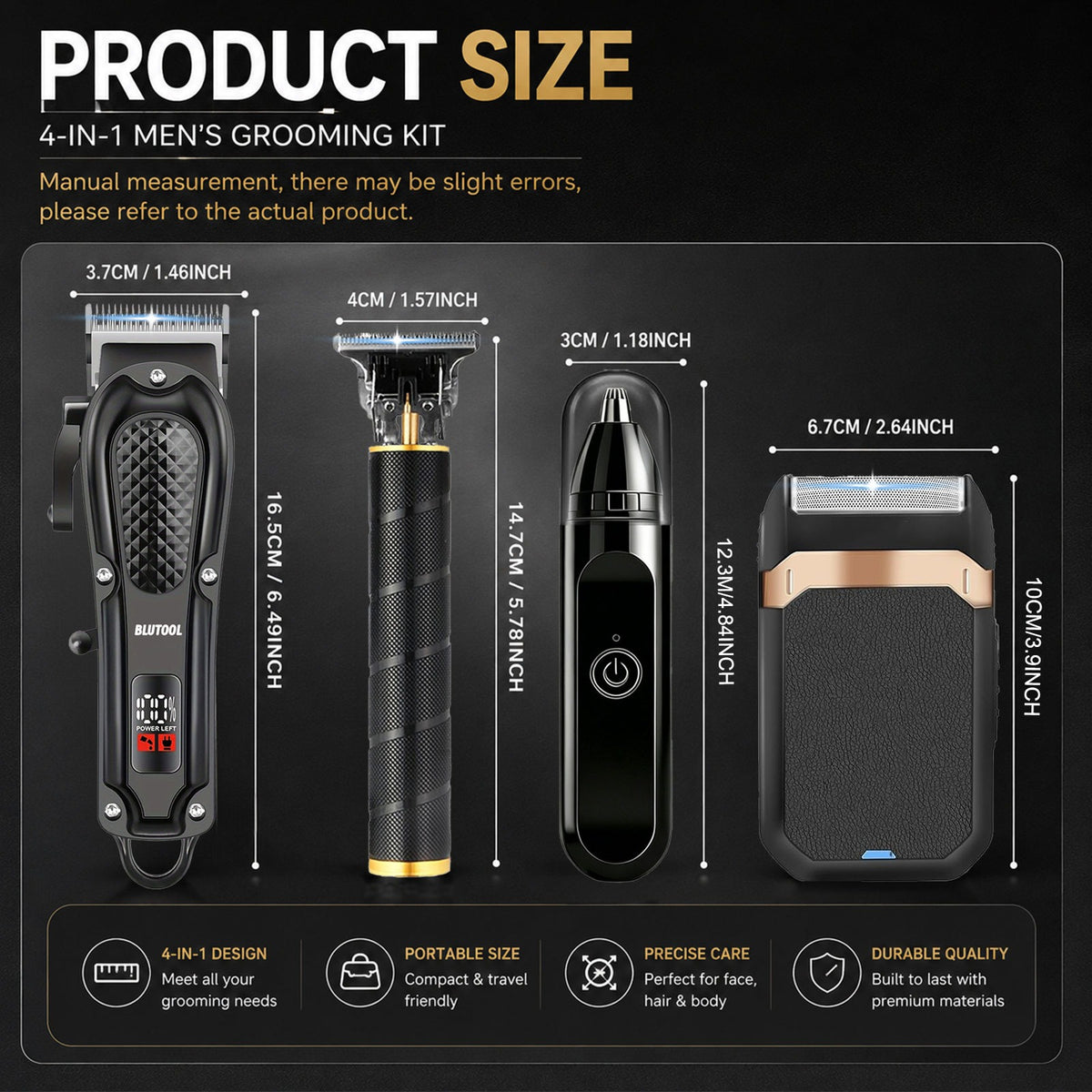 Men' Wireless Electric Hair Clipper & Trimmer - USB Rechargeable Professional Grooming Kit with LCD Display Suitable for Beard, Face, Body Hair Care, USB- for Home, Travel, Car Use