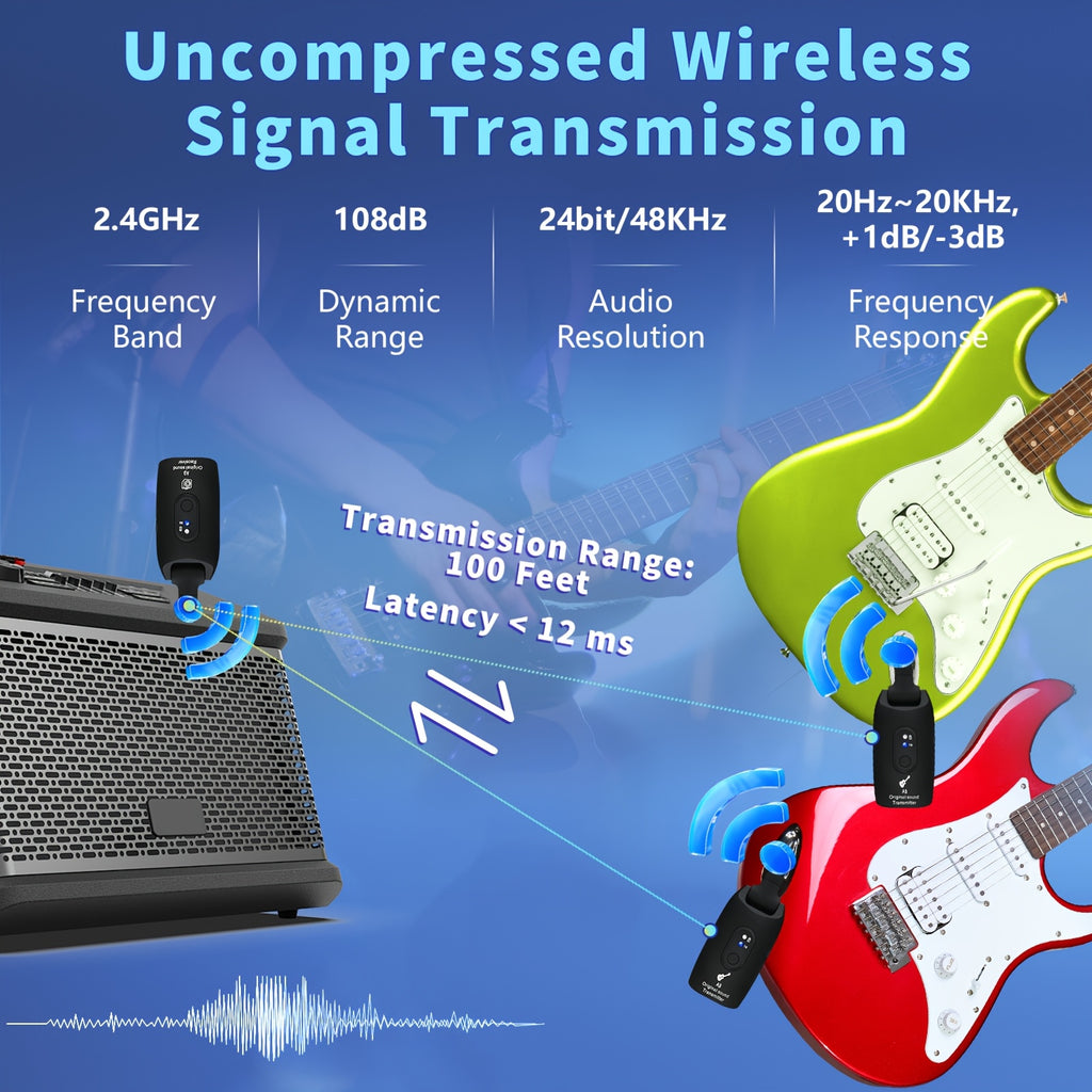 Wireless Guitar System 2.4Ghz Built-In Rechargeable Lithium Battery 270° Rotate Audio Wireless Transmitter Receiver for Guitar Bass Violin Keyboard - product image 4