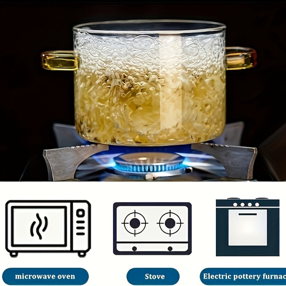 Borosilicate Glass Pot with Lid 50oz Stovetop & Microwave Safe – Double Heat-Resistant Handles for Soup, Milk & Porridge | Transparent Glass Saucepan Kitchen Cooker with Yellow or  - product image 6