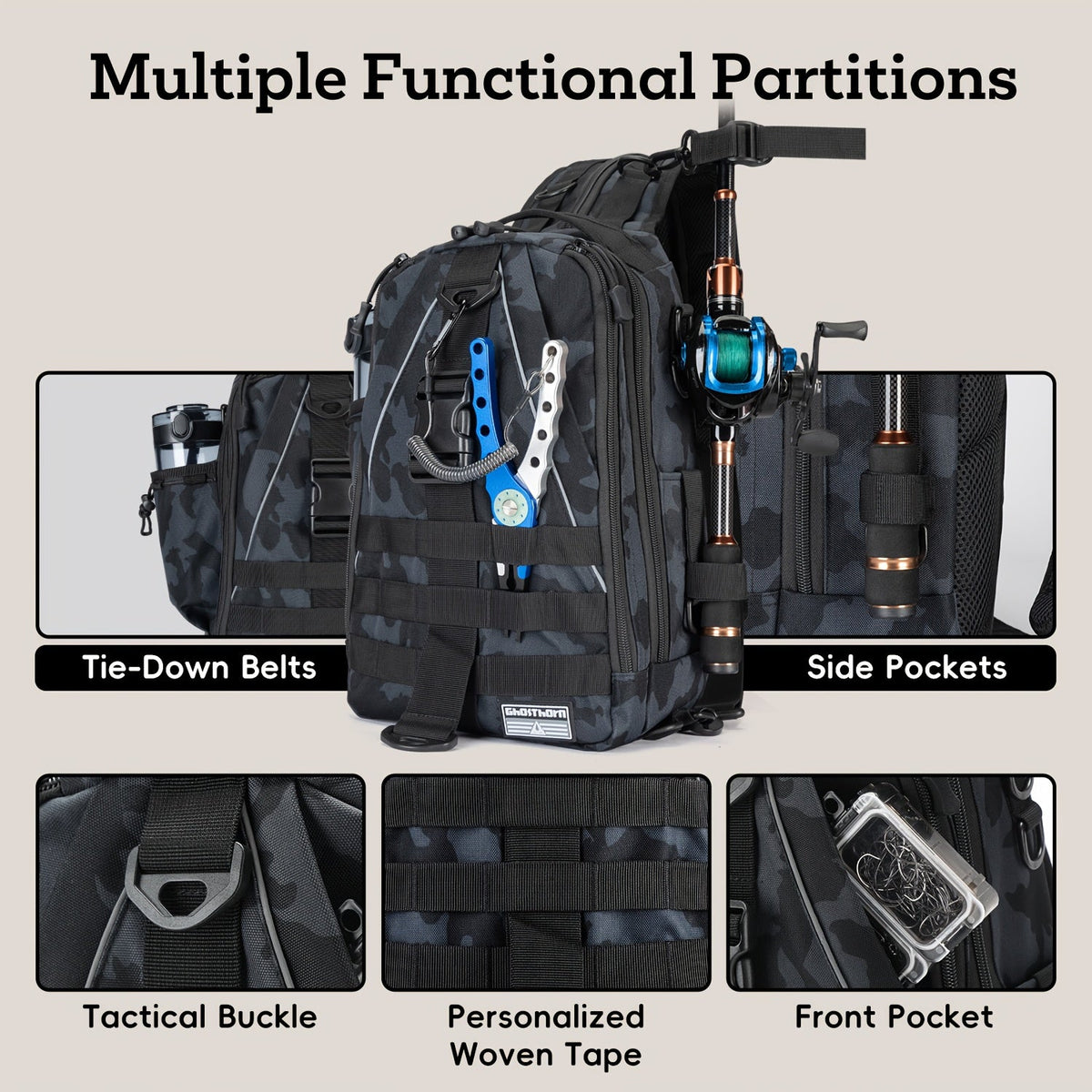 Waterproof Fishing Backpack Tackle Sling Bag | Rod Holder Daypack for Shore, Kayak & Fly Fishing | Men Women Outdoor Gear
